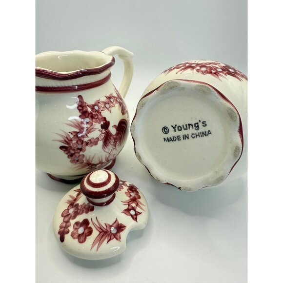Vintage Rooster Cream and Sugar Set, Red White Young's - Picture 4 of 8